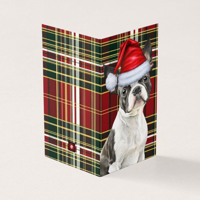 Boston Terrier Christmas Dog Holiday Plaid (Outside)