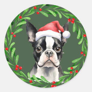 Boston Terrier Christmas Dog Puppy Mailing  Classic Round Sticker