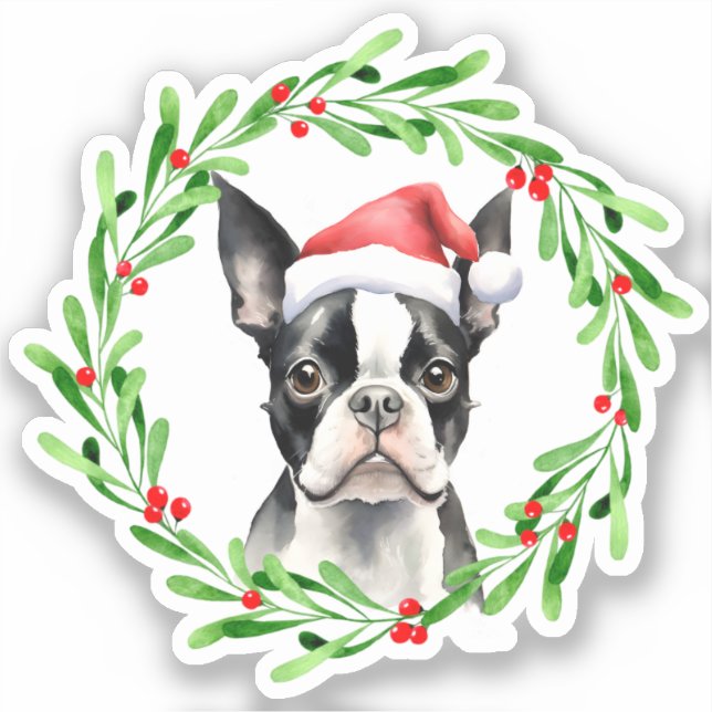 Boston Terrier Christmas Dog Puppy Vinyl (Front)