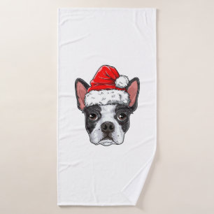 Boston Terrier Christmas Dog Santa Hat Xmas Boys K Bath Towel