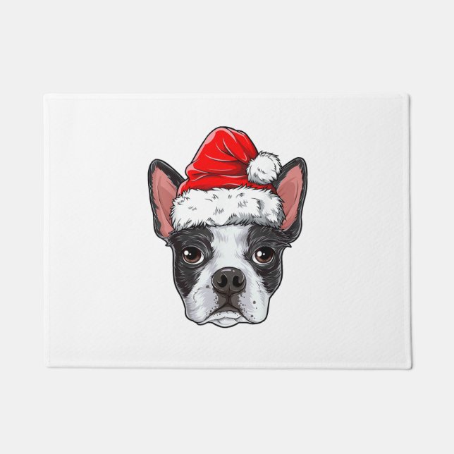 Boston Terrier Christmas Dog Santa Hat Xmas Boys K Doormat (Front)