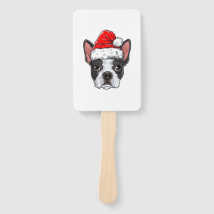 Boston Terrier Christmas Dog Santa Hat Xmas Boys K Hand Fan