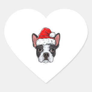 Boston Terrier Christmas Dog Santa Hat Xmas Boys K Heart Sticker