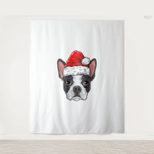 Boston Terrier Christmas Dog Santa Hat Xmas Boys K Tapestry