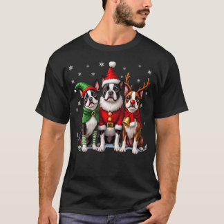 Boston Terrier Christmas Dogs Funny Santa Reindeer T-Shirt