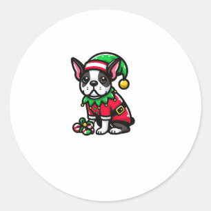 Boston Terrier Christmas Elf Funny Dog Xmas Classic Round Sticker