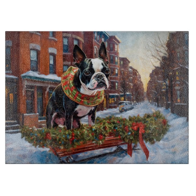 Boston Terrier Christmas Festive Season Cutting Board (Front)