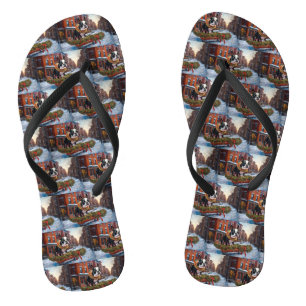 Boston Terrier Christmas Festive Season Flip Flops
