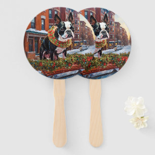 Boston Terrier Christmas Festive Season Hand Fan