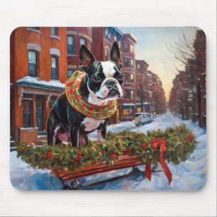 Boston Terrier Christmas Festive Season Mouse Mat