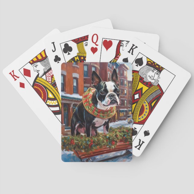 Boston Terrier Christmas Festive Season Playing Cards (Back)