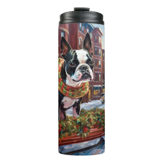 Boston Terrier Christmas Festive Season Thermal Tumbler (Front)