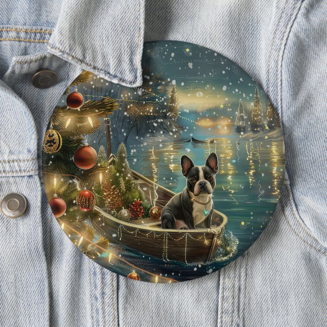 Boston Terrier Christmas Festive Voyage 6 Cm Round Badge (In Situ)
