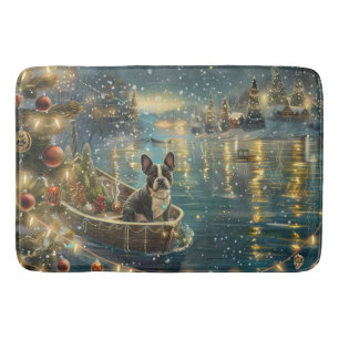 Boston Terrier Christmas Festive Voyage Bath Mat