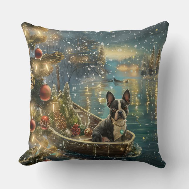 Boston Terrier Christmas Festive Voyage Cushion (Front)