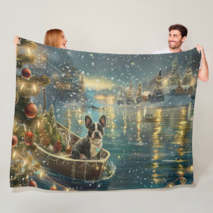Boston Terrier Christmas Festive Voyage Fleece Blanket