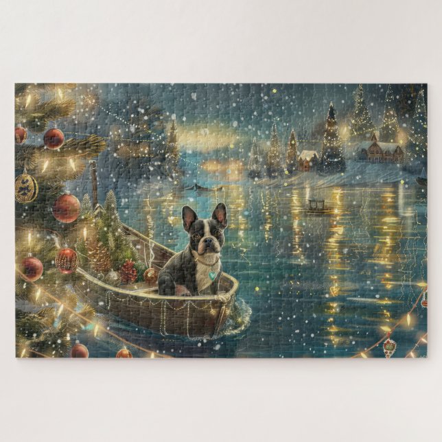 Boston Terrier Christmas Festive Voyage Jigsaw Puzzle (Horizontal)