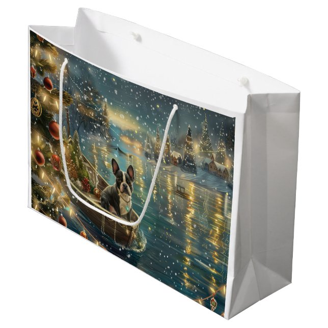 Boston Terrier Christmas Festive Voyage Large Gift Bag (Front Angled)