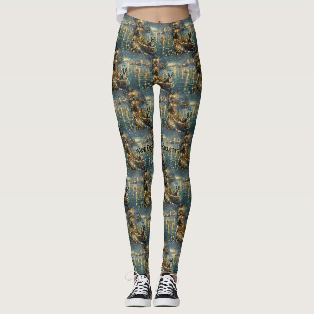Boston Terrier Christmas Festive Voyage Leggings (Front)