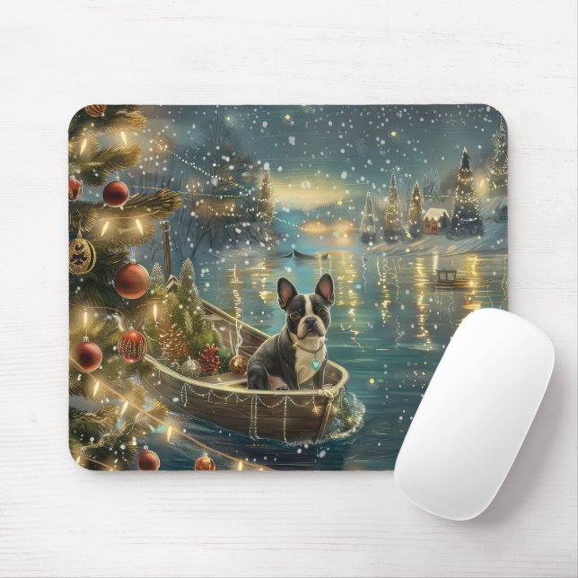 Boston Terrier Christmas Festive Voyage Mouse Mat (With Mouse)