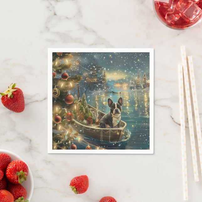 Boston Terrier Christmas Festive Voyage Napkin (Insitu)