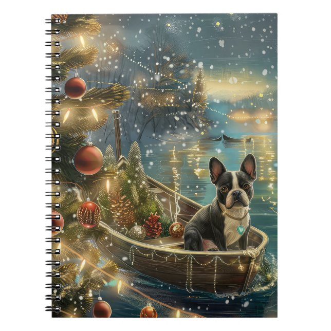 Boston Terrier Christmas Festive Voyage Notebook (Front)