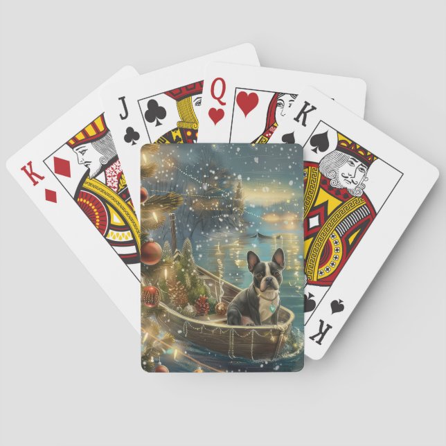 Boston Terrier Christmas Festive Voyage Playing Cards (Back)