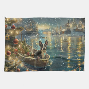 Boston Terrier Christmas Festive Voyage Tea Towel