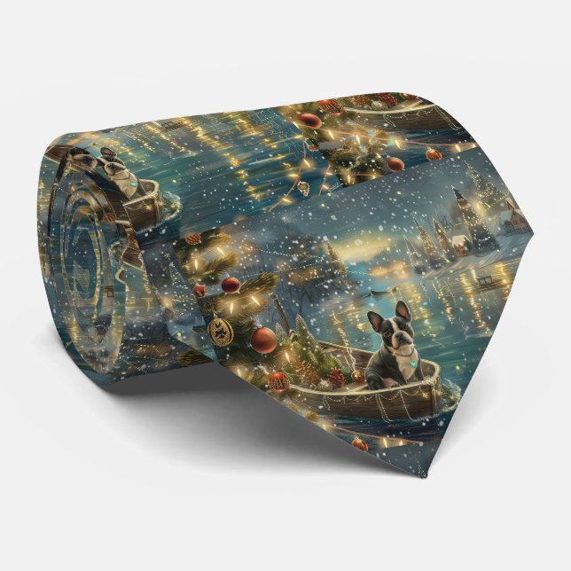 Boston Terrier Christmas Festive Voyage Tie (Rolled)