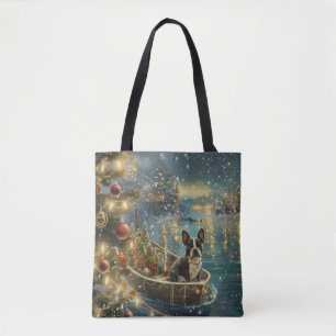 Boston Terrier Christmas Festive Voyage Tote Bag