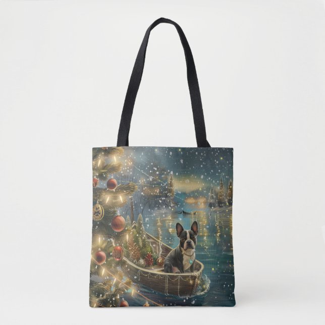 Boston Terrier Christmas Festive Voyage Tote Bag (Front)