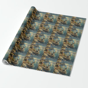 Boston Terrier Christmas Festive Voyage Wrapping Paper