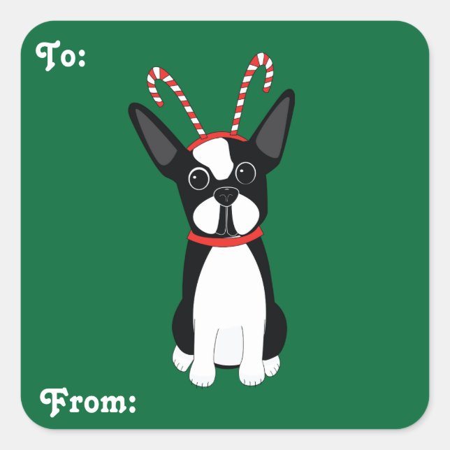 Boston Terrier Christmas Gift Stickers (Front)