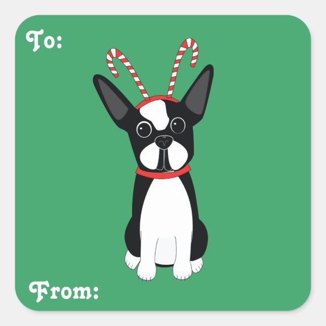 Boston Terrier Christmas Gift Tag Stickers (Front)
