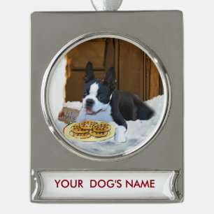 Boston Terrier Christmas Gifts Personalised Silver Plated Banner Ornament