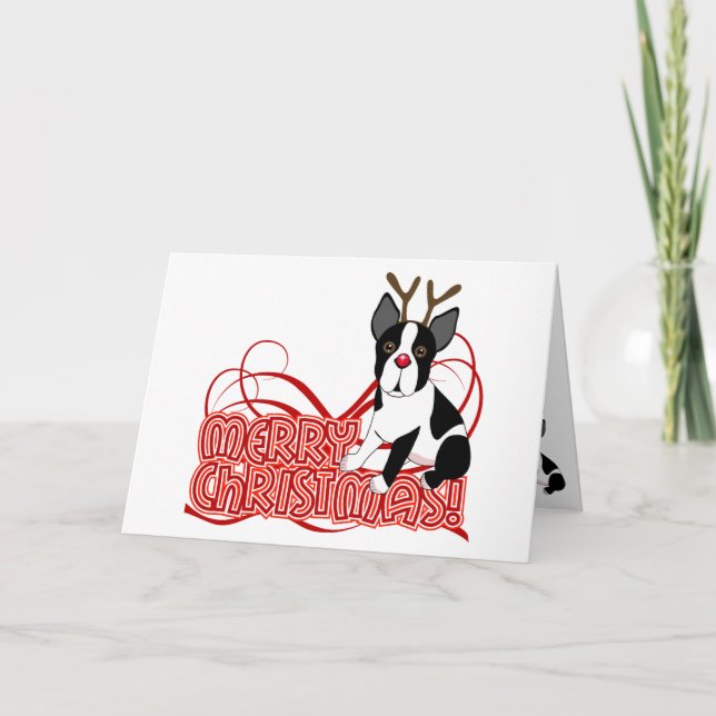 Boston Terrier Christmas Holiday Card (Front)