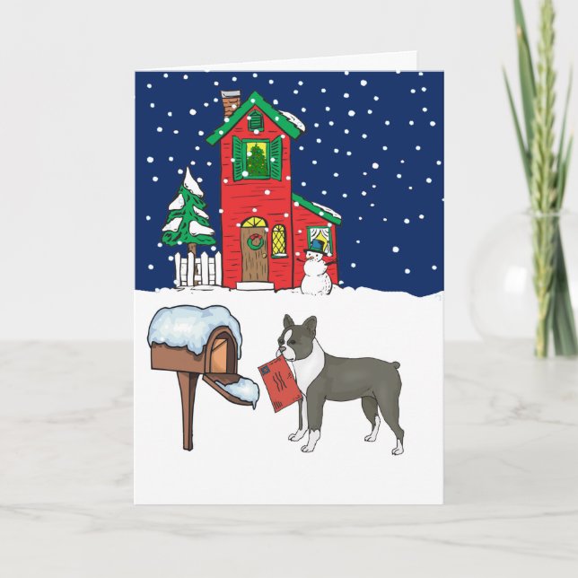 Boston Terrier Christmas Holiday Card (Front)