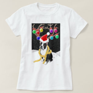 Boston Terrier Christmas Ladies Babydoll Shirt