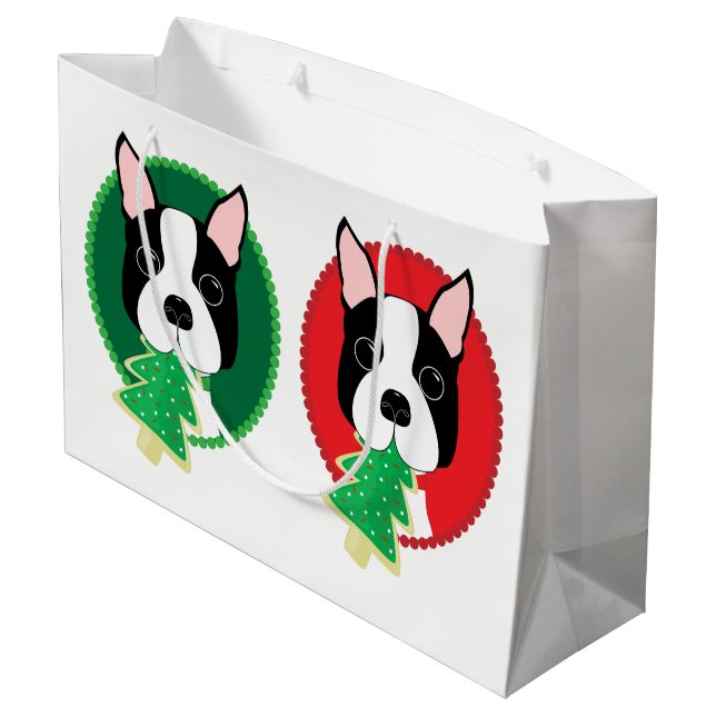 Boston Terrier Christmas Large Gift Bag (Back Angled)