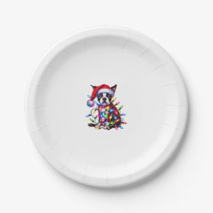 Boston Terrier Christmas Lights Santa Hat Dog Love Paper Plate