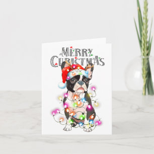 Boston Terrier Christmas Lights Xmas Dog Card