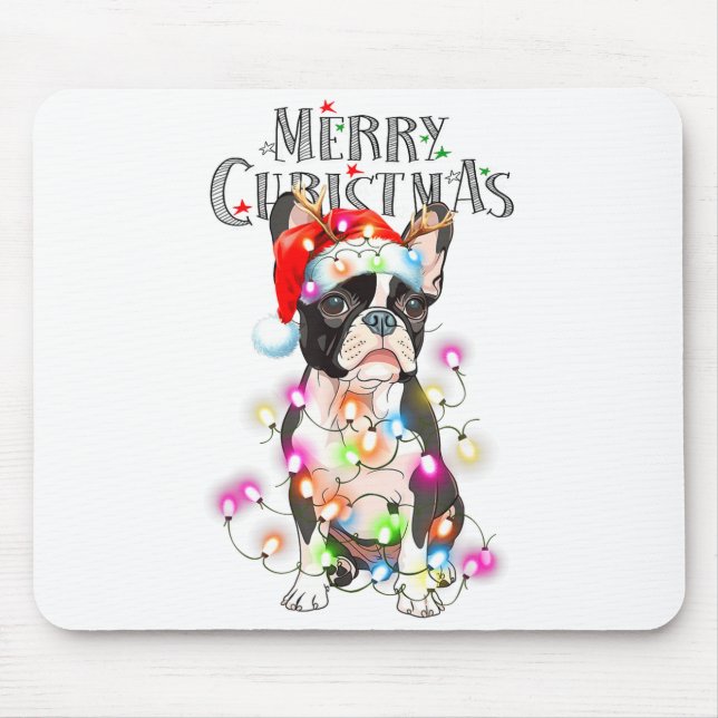 Boston Terrier Christmas Lights Xmas Dog  Mouse Mat (Front)