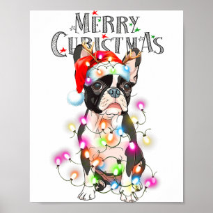 Boston Terrier Christmas Lights Xmas Dog Poster
