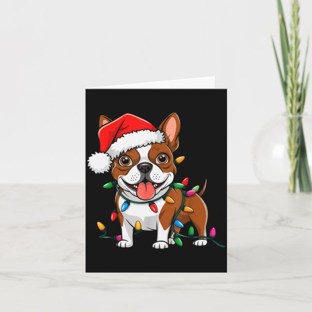 Boston Terrier Christmas Lights Xmas Dogs Men Wome Card (Front)