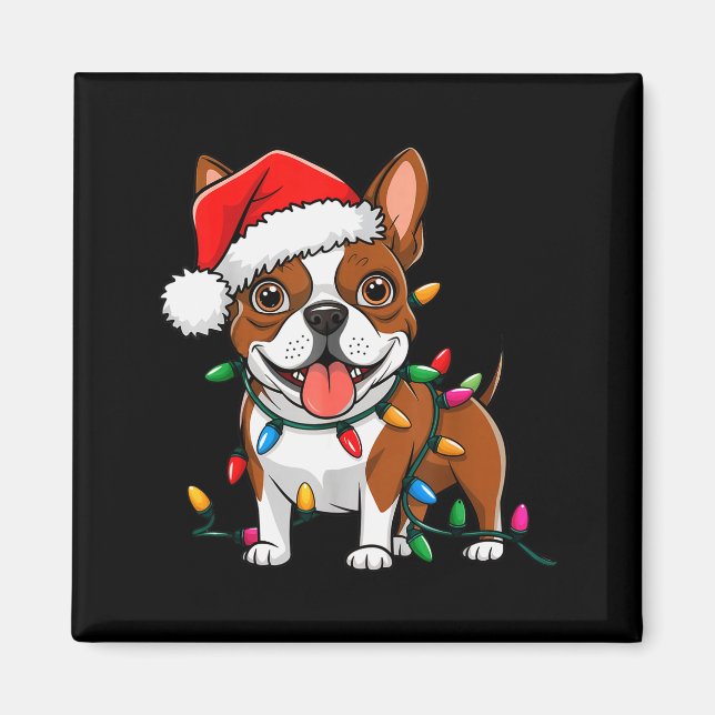 Boston Terrier Christmas Lights Xmas Dogs Men Wome Magnet (Front)