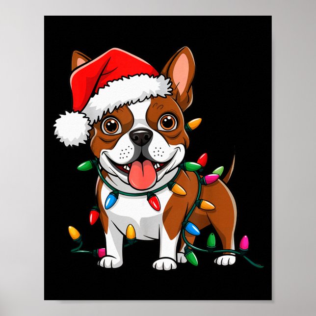 Boston Terrier Christmas Lights Xmas Dogs Men Wome Poster (Front)