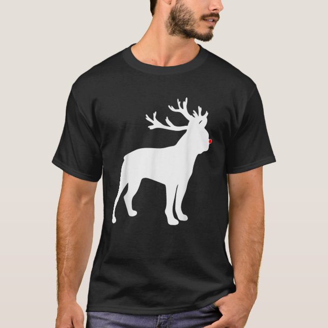 Boston Terrier Christmas Nosed Reindeer  T-Shirt (Front)
