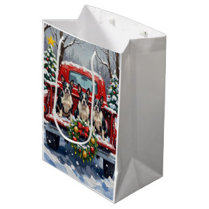 Boston Terrier Christmas Red Truck Holiday Medium Gift Bag