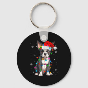 Boston Terrier Christmas Santa Hat  Key Ring