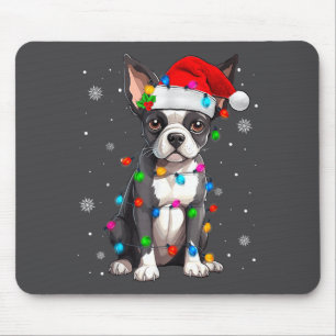 Boston Terrier Christmas Santa Hat Mouse Mat